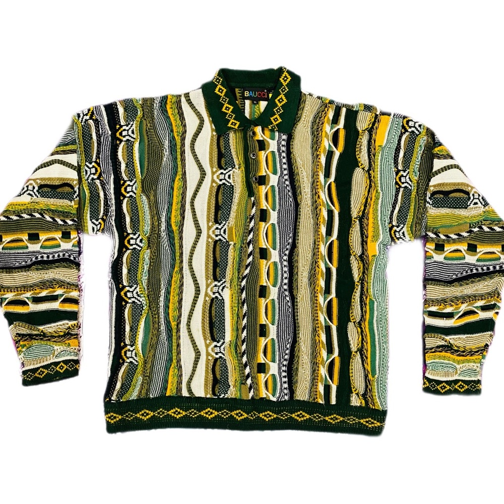 Vintage BAUCCI collared Sweater Textured Vibrant Colors Mens size  X-Large